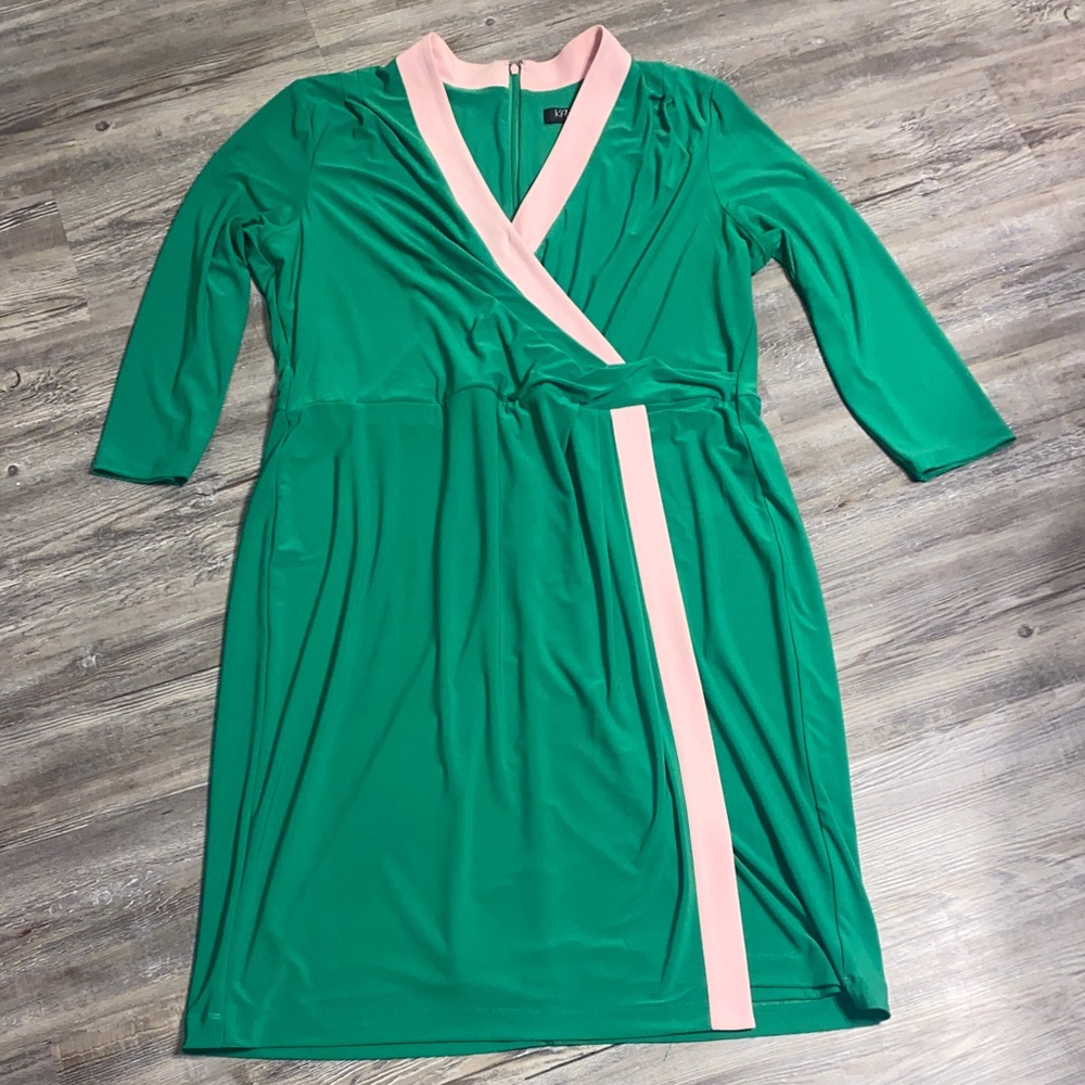 NWOT KASPER Kelly Green & Pink Stretchy Spring Dress XXL